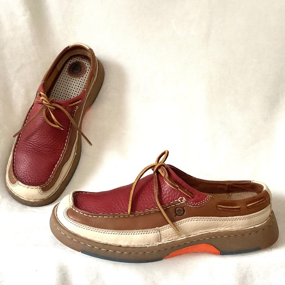 Born Wayz / Børn Men’s Leather Moc-Toe Casual Size 10 M Multi-Tone Red/Tan/Cream - Picture 1 of 16